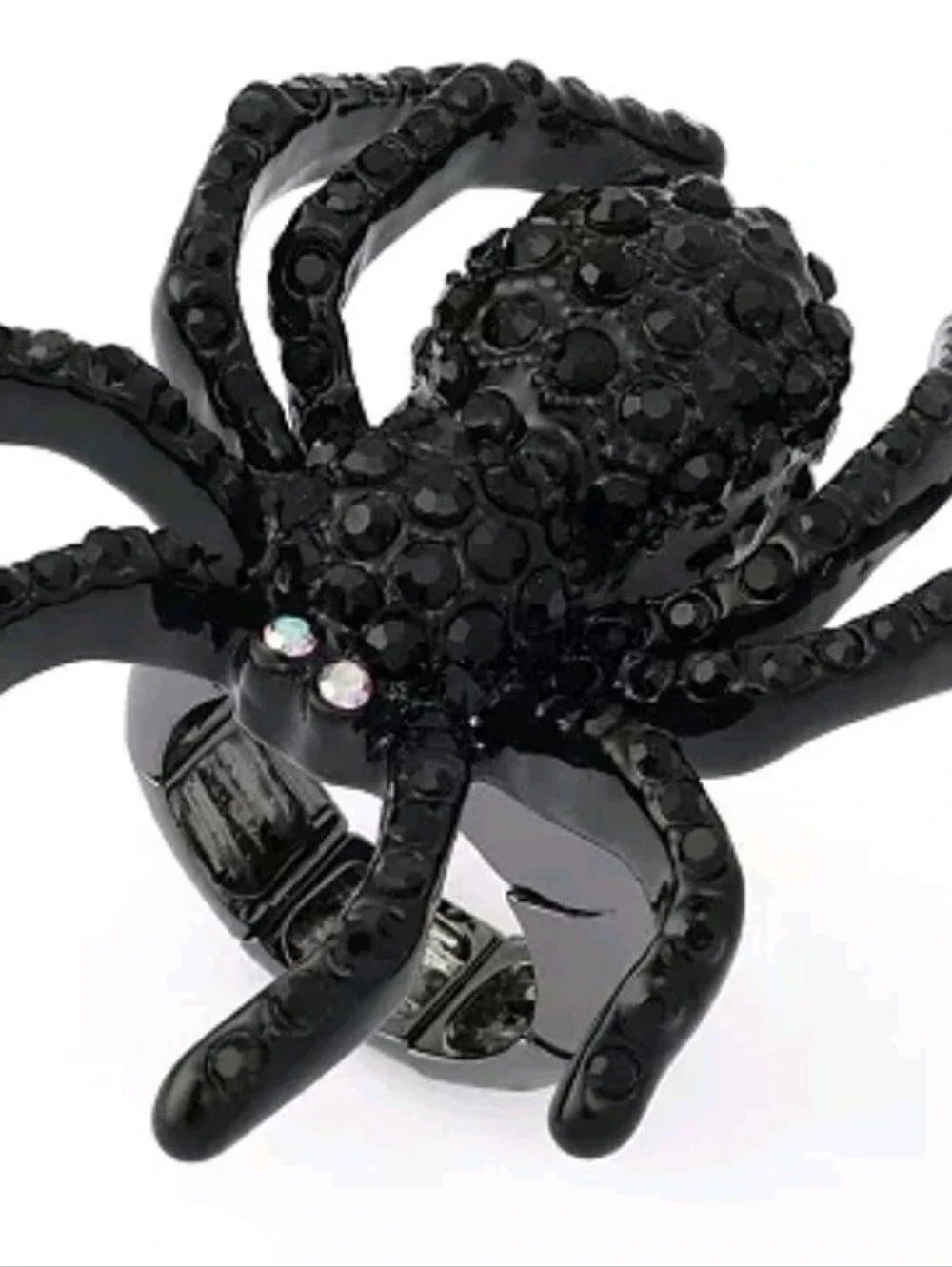 Betsey Johnson Black Crystal Encrusted Spider Cocktail Stretch Ring, NEW IN BOX